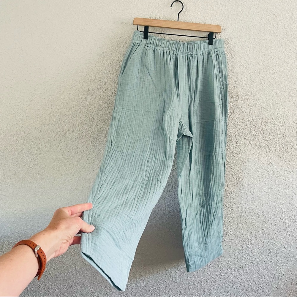 Madewell Light Sage Green Wide-Leg Cotton Gauze Pants